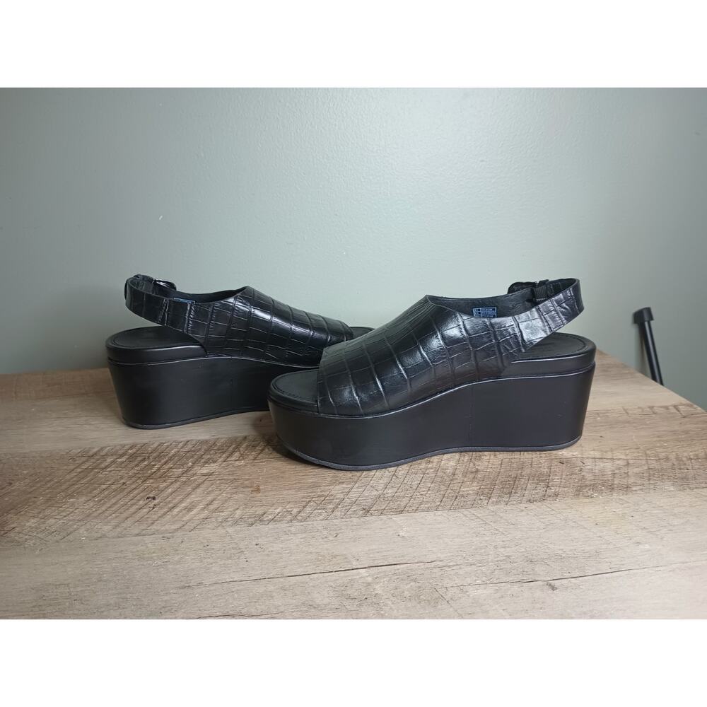 FitFlop Eloise Croc Print Wedge Back Strap Sandals Womens 5 Black Platform - Picture 9 of 13